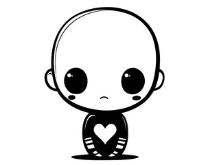 adorable baby back with heart icon in sketch style 