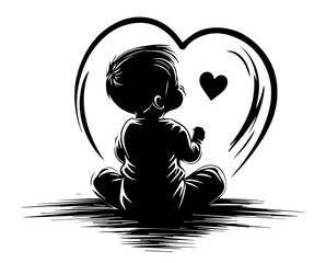 artistic silhouette of baby with heart, family and care theme