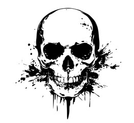 etailed skull illustration with abstract ink splashes