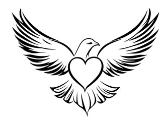 Obraz premium symbolic dove illustration with heart, love and peace concept
