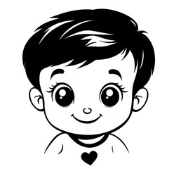 happy child holding a heart in hand-drawn black vector illustration