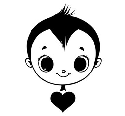 happy child holding a heart in hand-drawn black vector illustration