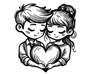 Sweet romantic pair in love – minimal black vector for Valentine's