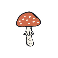 Hand drawn inky sketch style amanita mushroom. Poisonous fungy doodle