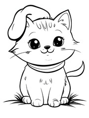 Fototapeta premium Cartoon Kitten Coloring Page Illustration