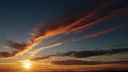 Dramatic sunset sky with fiery clouds.