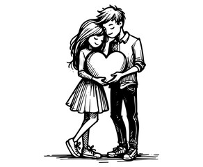 Valentine's Day couple design with heart – elegant black vector