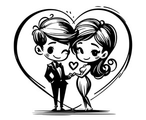 Charming couple embracing Valentine's love – artistic black vector