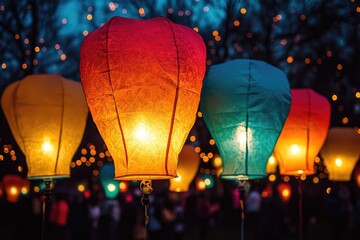 Glowing paper lanterns creating a magical atmosphere at night