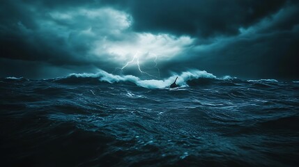 Stormy Ocean Waves Crashing Over Sunken Ship