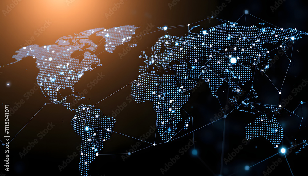 Wall mural technology and business global internet connection application concept isolated with white highlight