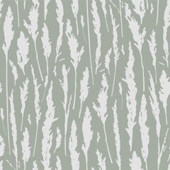 Pampas grass on green seamless pattern. Herbs background for postcards, wallpaper, wrapping paper.