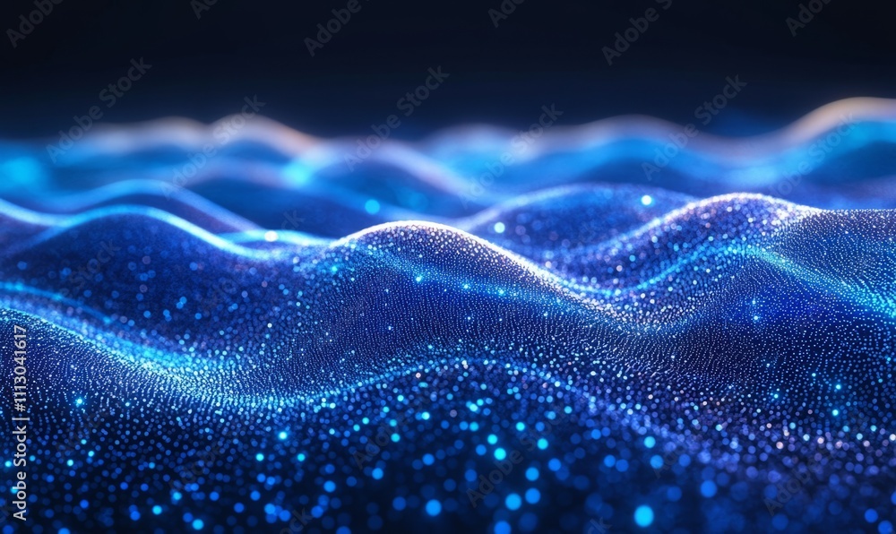 Poster A futuristic digital data stream with glowing blue lights, representing the flow of information and advanced technology. .