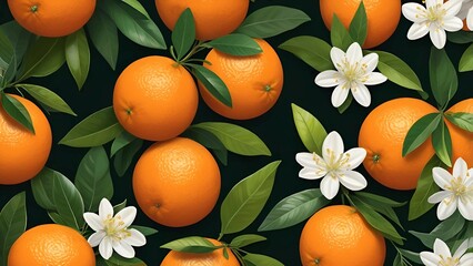 Orange Fruit and Flower Pattern