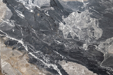 Close-up Grey marble Breche de aubisque Texture with Veins in High Resolution. Elegant marble for Wallpaper and 3D Models. Luxury stone Background for Design Projects