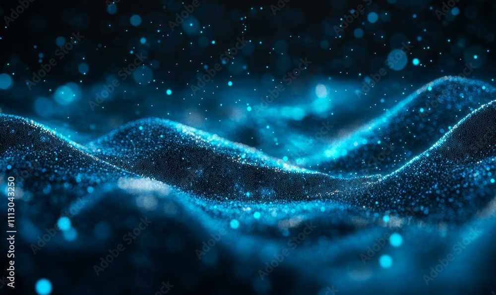 Poster a futuristic digital data stream with glowing blue lights, representing the flow of information and 