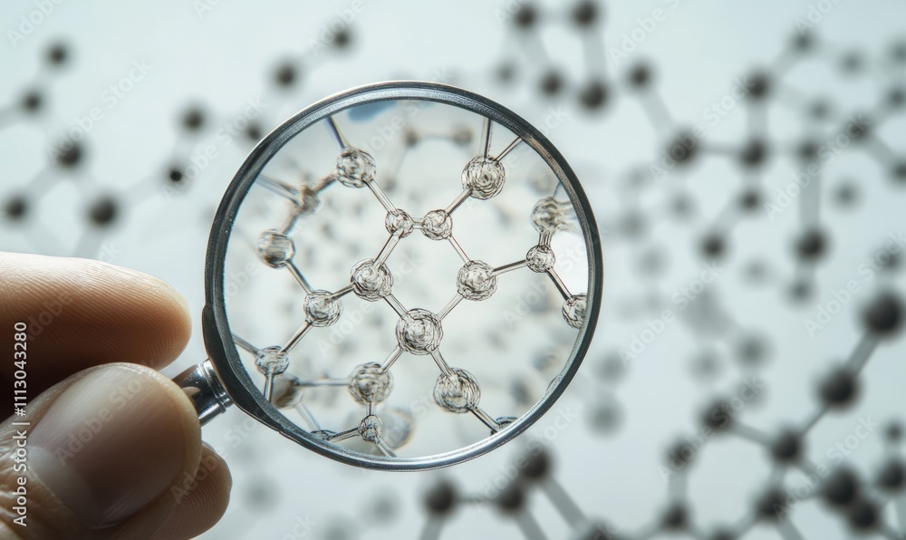 Poster a hand holds a magnifying glass over a diagram of an enzyme catalyzing a chemical reaction highlight