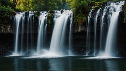 Obraz premium Cascading waterfall in a lush forest.
