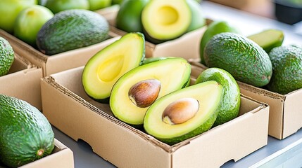 Colorful fruits including oranges, apples, and lemons are neatly arranged in display boxes at a lively market, highlighting the freshness of produce