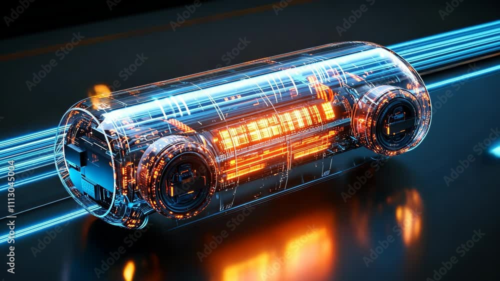 Poster innovative transparent technology concept featuring glowing circuitry and futuristic design