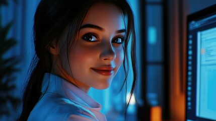 Technology-Savvy Female in Office