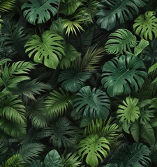 Botanical seamless pattern with tropical plants and leaves, nature, tropical, seamless