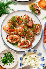 Baguette Crostini with Cream Cheese and Pink Pacific Salmon..style hugge