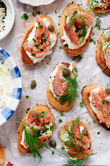 Baguette Crostini with Cream Cheese and Pink Pacific Salmon..style hugge