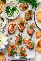 Baguette Crostini with Cream Cheese and Pink Pacific Salmon..style hugge
