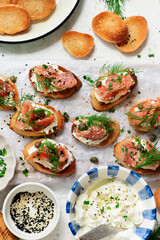 Baguette Crostini with Cream Cheese and Pink Pacific Salmon..style hugge