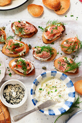 Baguette Crostini with Cream Cheese and Pink Pacific Salmon..style hugge