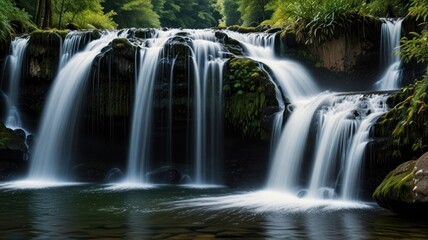 Fototapeta premium Cascading Waterfall in Lush Forest.