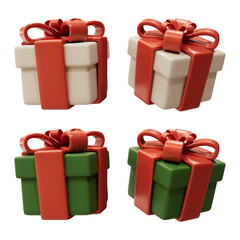 presente de natal 3d, presentes de arvore natal com fita de laço vermelho, asset 3d para design PNG sem fundo, transparente