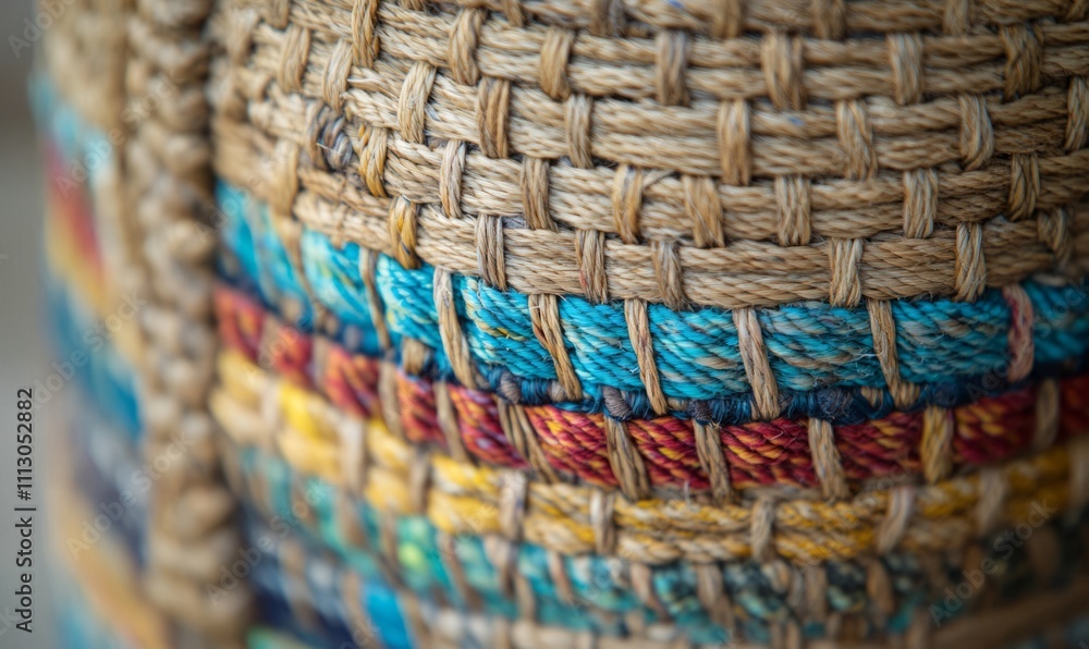 Aufkleber a of colorful threads can be seen woven into a handwoven basket adding a vibrant pop of color to the