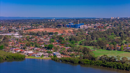 5 December 2024 passenger Train going over Bridge in a sydney Suburb between Rhodes and Meadowbank Sydney NSW Australia