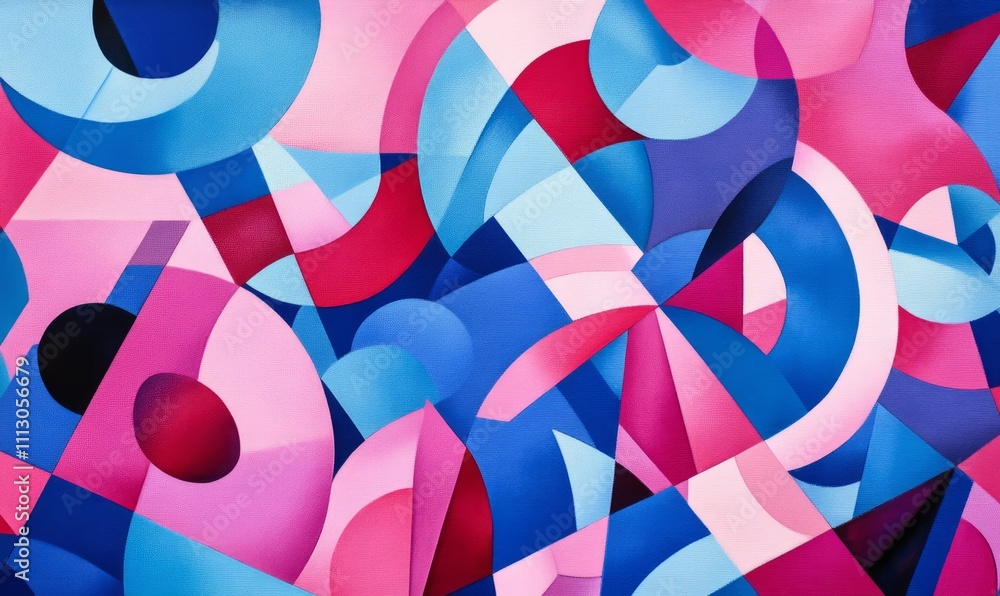 Poster a vibrant abstract pattern featuring pink and blue geometric shapes, creating a dynamic contrast and