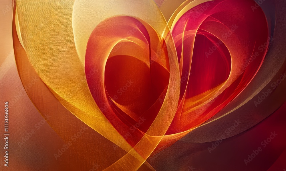 Poster abstract heart-shaped curves and soft red-gold gradients representing the electromagnetic spectrum