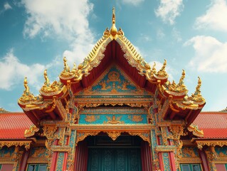 Naklejka premium Ornate temple architecture showcasing intricate designs and vibrant colors.