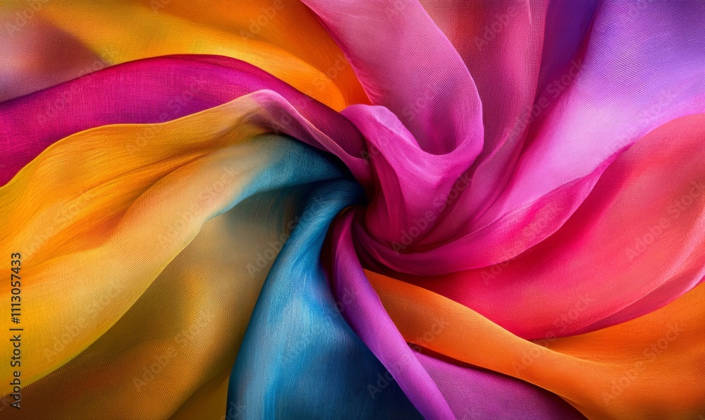 Poster a vibrant swirl of colorful fabric, creating a dynamic and energetic visual.