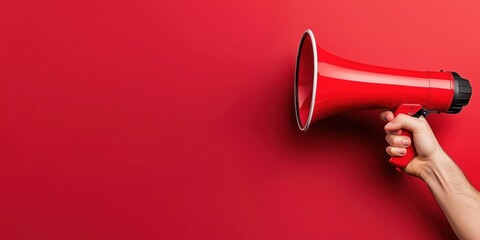 Striking hand holding a megaphone against a bold red backdrop for effective advertising concepts