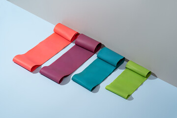 Assorted fitness elastic bands for yoga and exercise