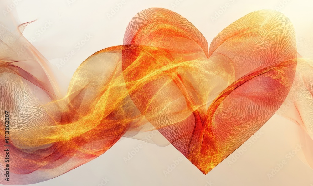 Poster abstract heart-shaped curves and soft red-gold gradients representing the electromagnetic spectrum