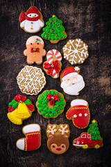 Christmas homemade gingerbread cookies with icing