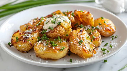 Crispy Smashed Potatoes with Garlic Aioli and Fresh Herbs, Side Dish Photography