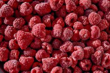 red raspberry background, frozen raspberries