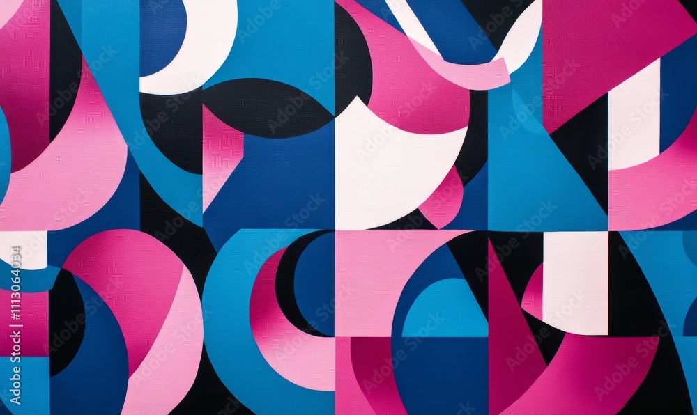 Poster a vibrant abstract pattern featuring pink and blue geometric shapes, creating a dynamic contrast and