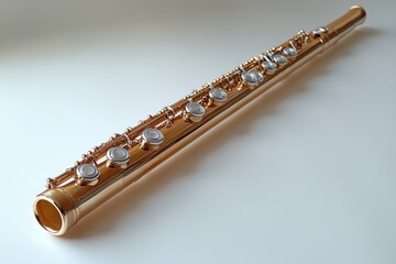 Fototapeta premium A gleaming gold flute, meticulously detailed, rests on a stark white background.