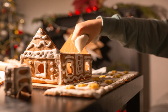 boy made ginger christmas house 