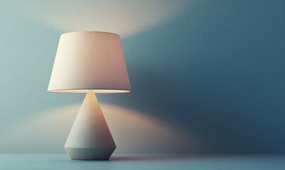 Blank mockup of a modern table lamp with a ceramic base and geometric lampshade. .