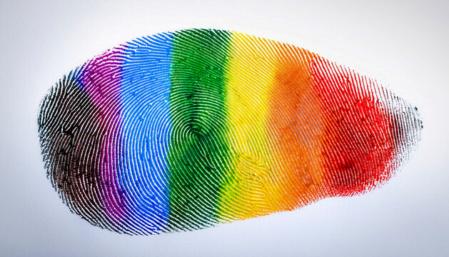 Fingerprint paint stain in the colours of the LGTBIQ+ flag